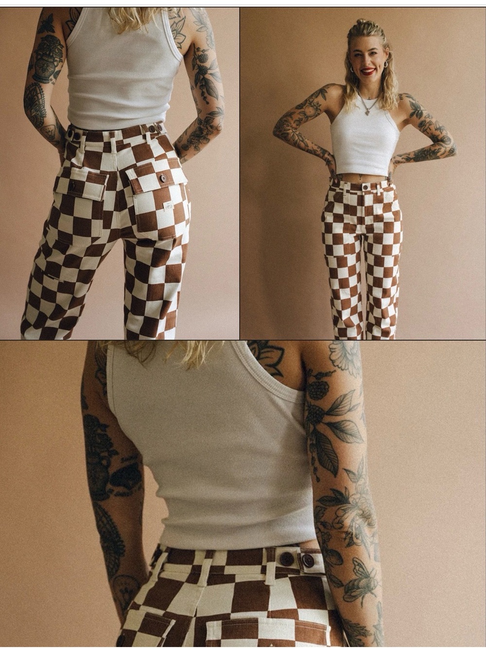 P&Co Rust Checkerboard Straight-Leg Service Fatigue Pants